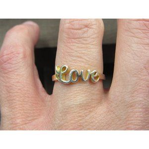 Size 7 Worn Gold Over Sterling Silver Love Word Band Ring